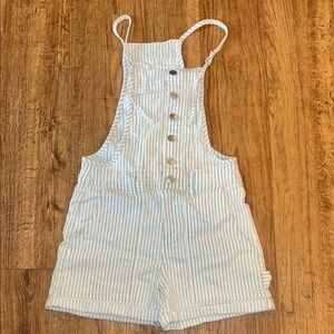 Celebrity Pink Overalls in White and Blue Stripes | Denim